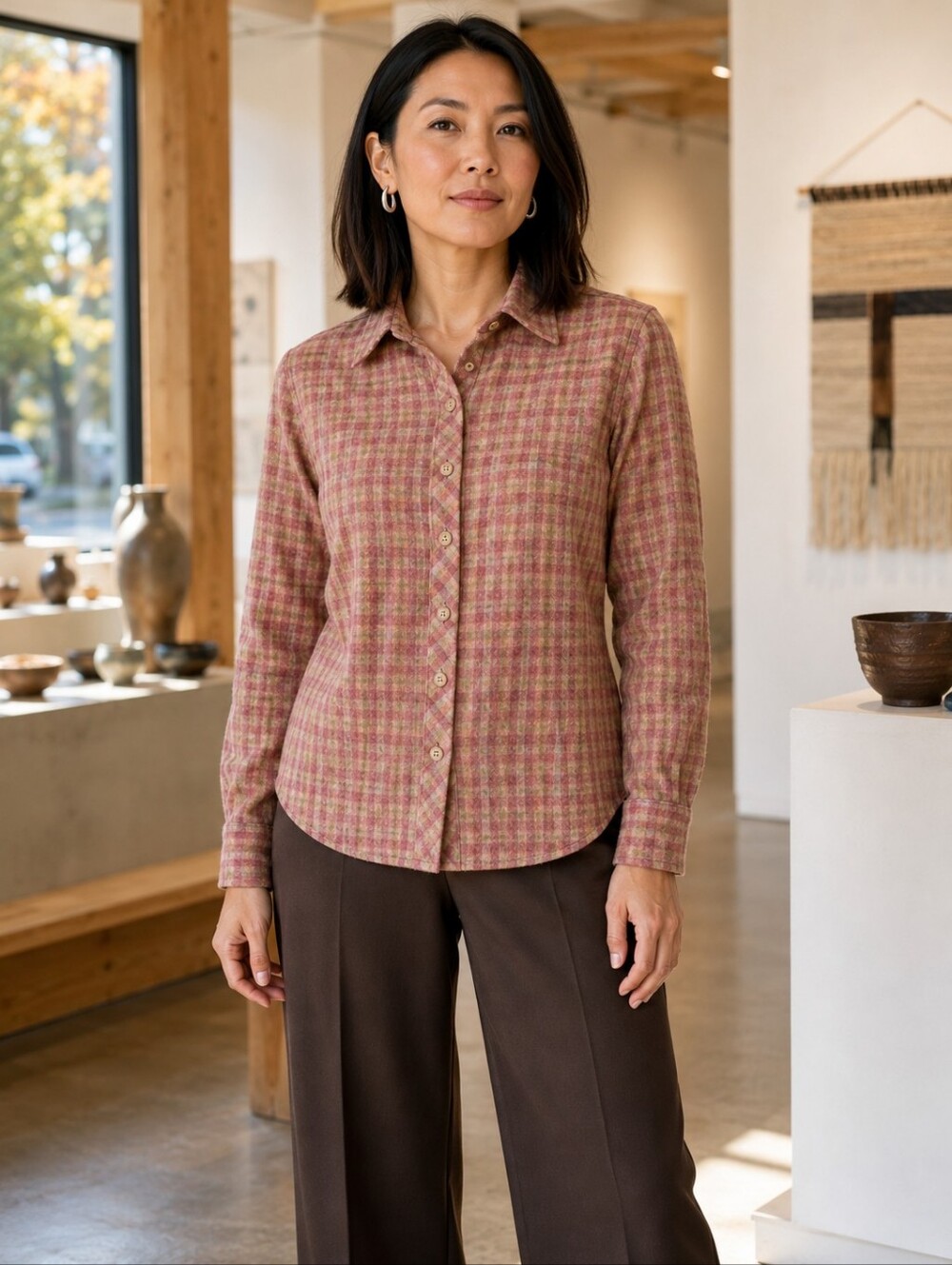Pendleton 100% Virgin Wool Pink Plaid Button Down Shirt Women's M